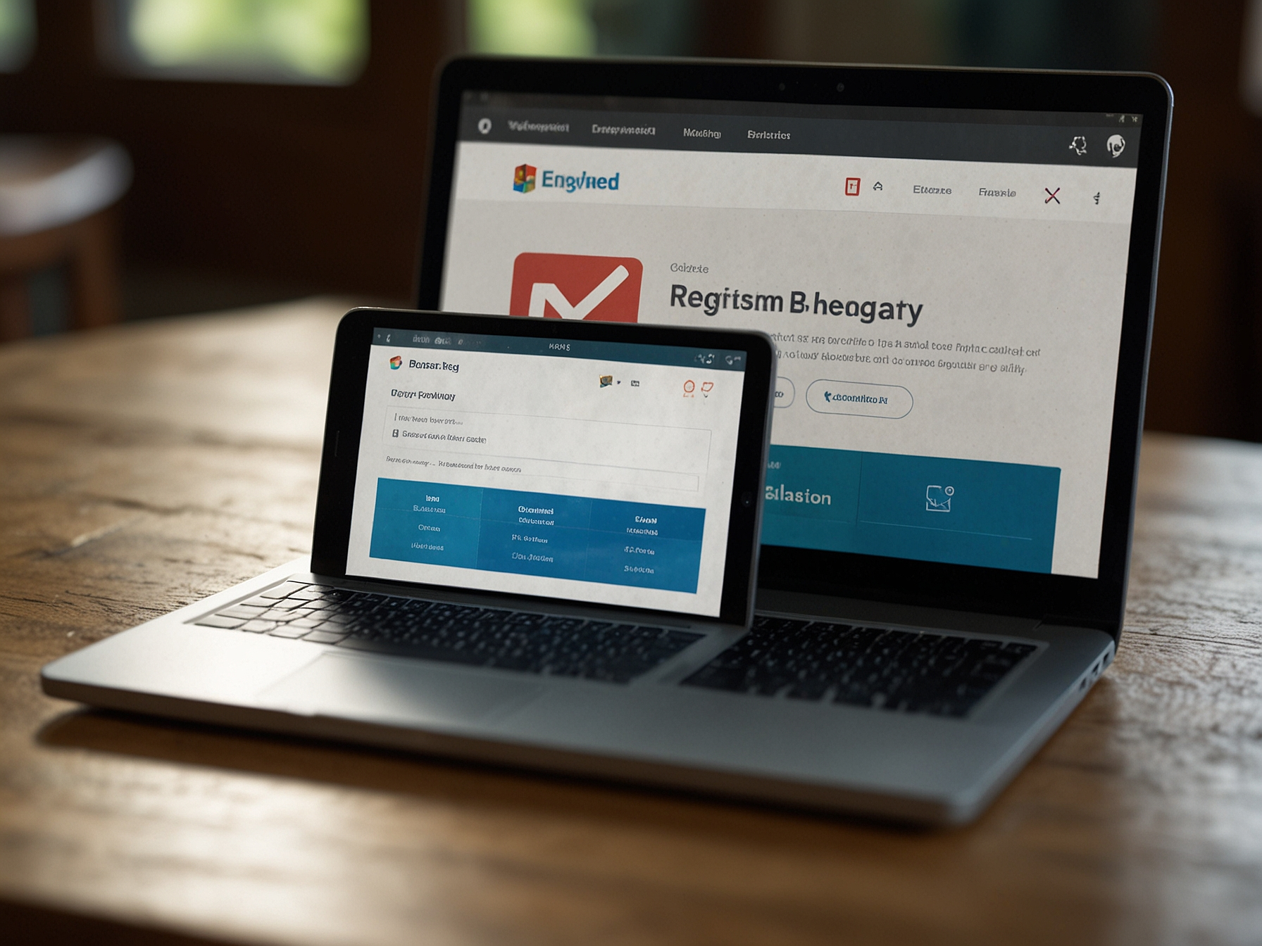 Registration steps illustrated on mobile and desktop